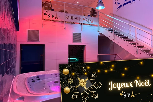 Carte cadeau spa Noël Spa Avenue avec un espace de détente privatif en arrière-plan